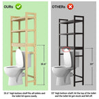 Over The Toilet Storage Shelf, Bamboo 3-Tier Above Toilet Storage Rack with 3 Hooks