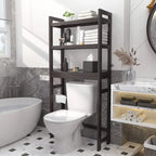 Over The Toilet Storage Shelf, Bamboo 3-Tier Above Toilet Storage Rack with 3 Hooks