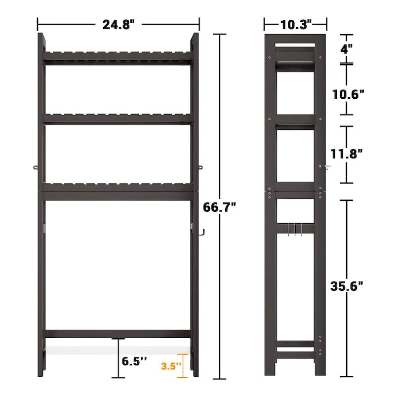 Over The Toilet Storage Shelf, Bamboo 3-Tier Above Toilet Storage Rack with 3 Hooks