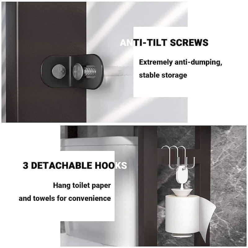 Over The Toilet Storage Shelf, Bamboo 3-Tier Above Toilet Storage Rack with 3 Hooks