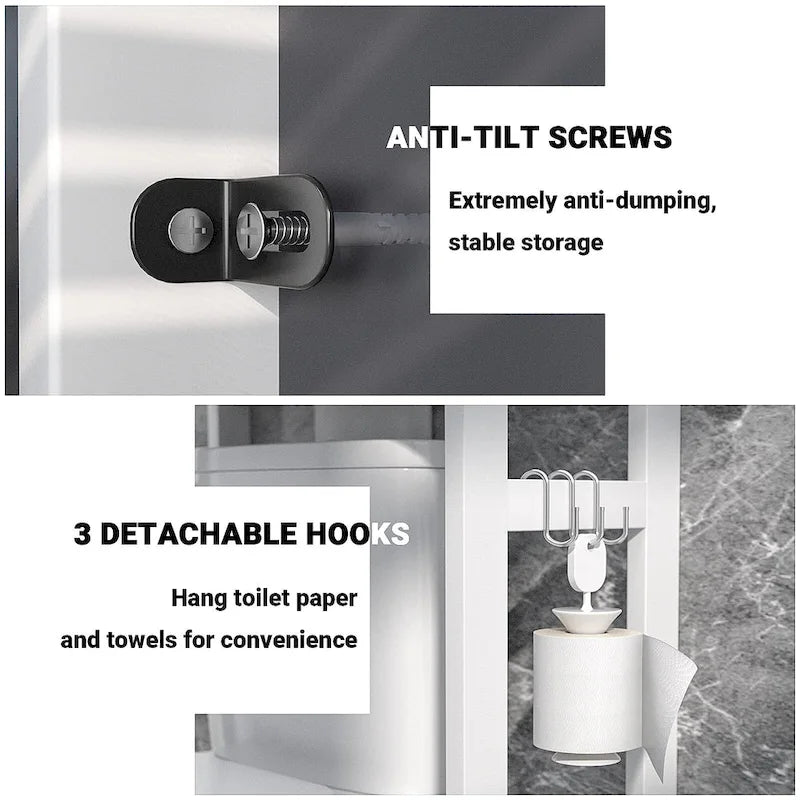 Over The Toilet Storage Shelf, Bamboo 3-Tier Above Toilet Storage Rack with 3 Hooks