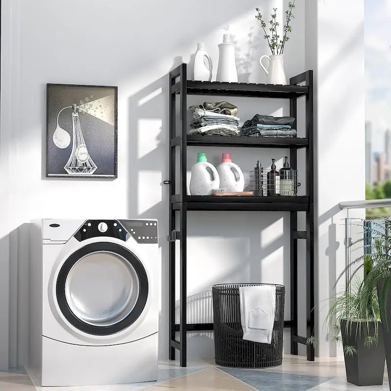 Over The Toilet Storage Shelf, Bamboo 3-Tier Above Toilet Storage Rack with 3 Hooks