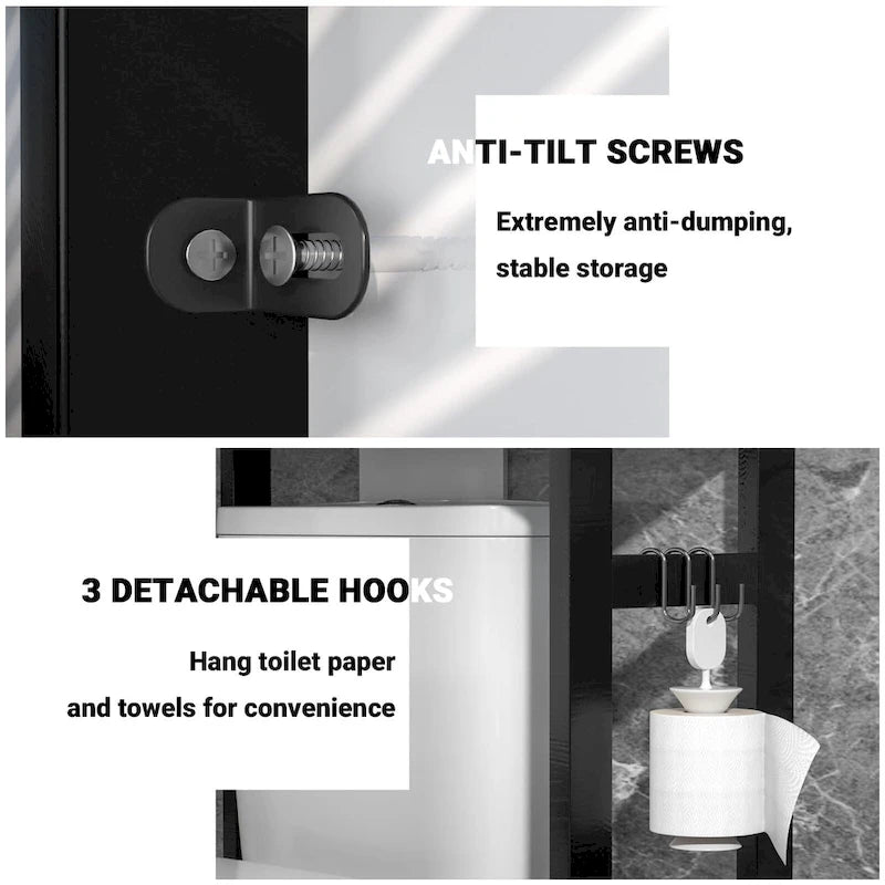 Over The Toilet Storage Shelf, Bamboo 3-Tier Above Toilet Storage Rack with 3 Hooks