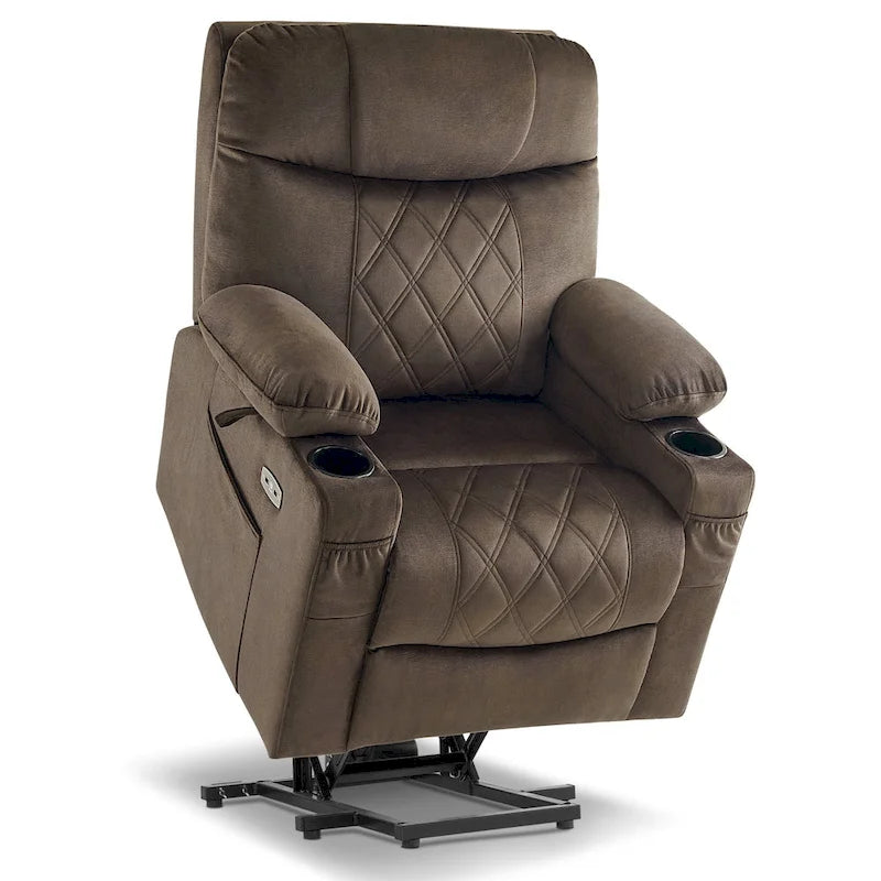 MCombo Small Dual Motor Power Lift Recliner Chair with Massage,Dual Heating, Adjustable Headrest, Fabric 7222