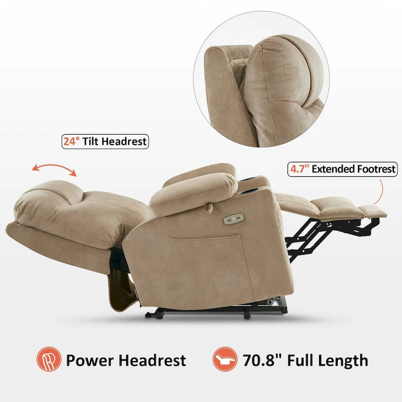 MCombo Small Dual Motor Power Lift Recliner Chair with Massage,Dual Heating, Adjustable Headrest, Fabric 7222