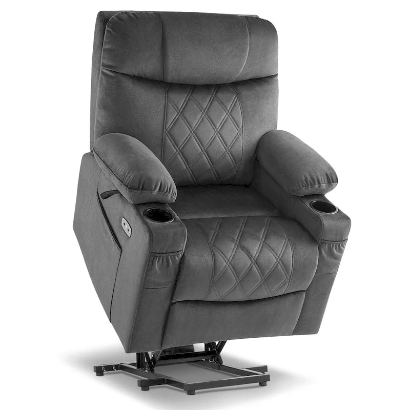 MCombo Small Dual Motor Power Lift Recliner Chair with Massage,Dual Heating, Adjustable Headrest, Fabric 7222