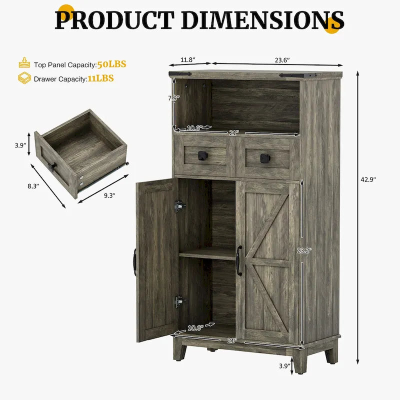 EROMMY Farmhouse Storage Cabinet with Doors and Adjustable Shelves, Small Freestanding Floor Cabinet , Narrow Organizer - N/A