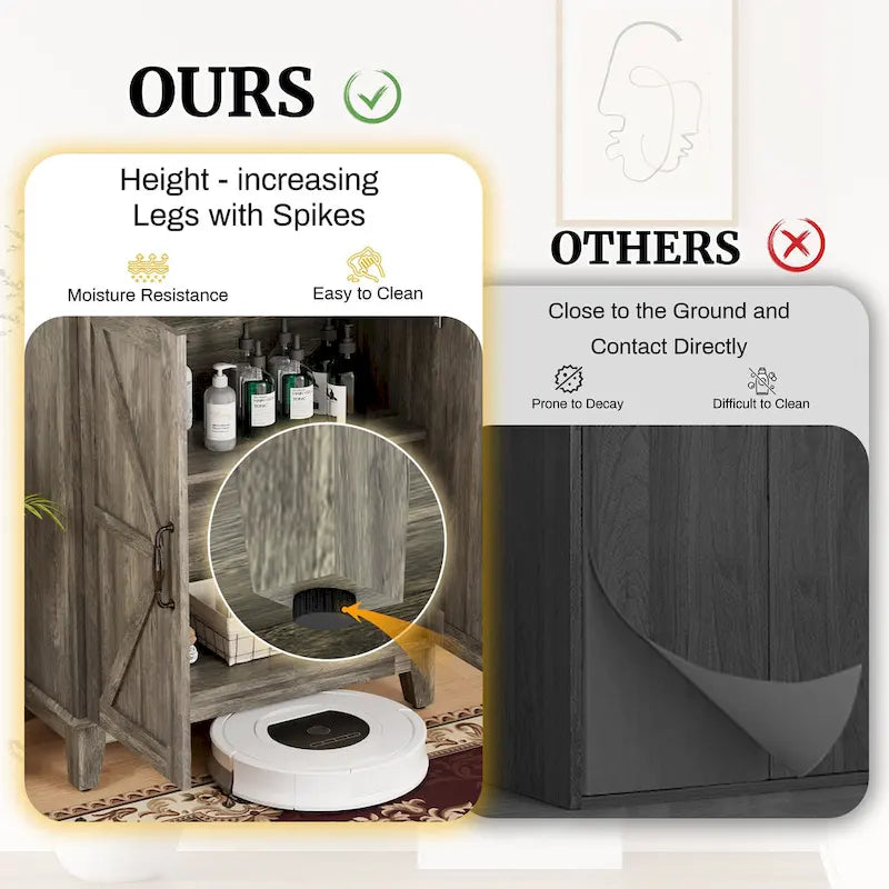 EROMMY Farmhouse Storage Cabinet with Doors and Adjustable Shelves, Small Freestanding Floor Cabinet , Narrow Organizer - N/A