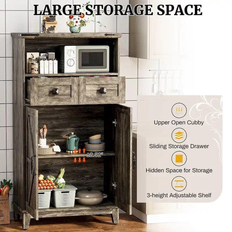 EROMMY Farmhouse Storage Cabinet with Doors and Adjustable Shelves, Small Freestanding Floor Cabinet , Narrow Organizer - N/A