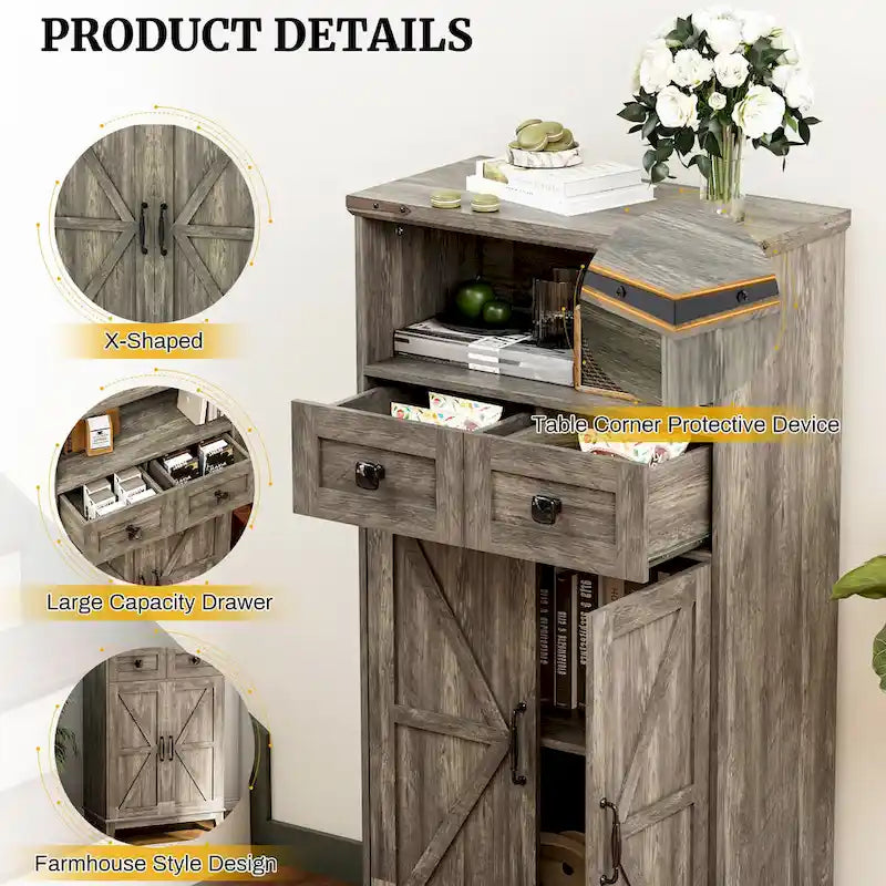 EROMMY Farmhouse Storage Cabinet with Doors and Adjustable Shelves, Small Freestanding Floor Cabinet , Narrow Organizer - N/A
