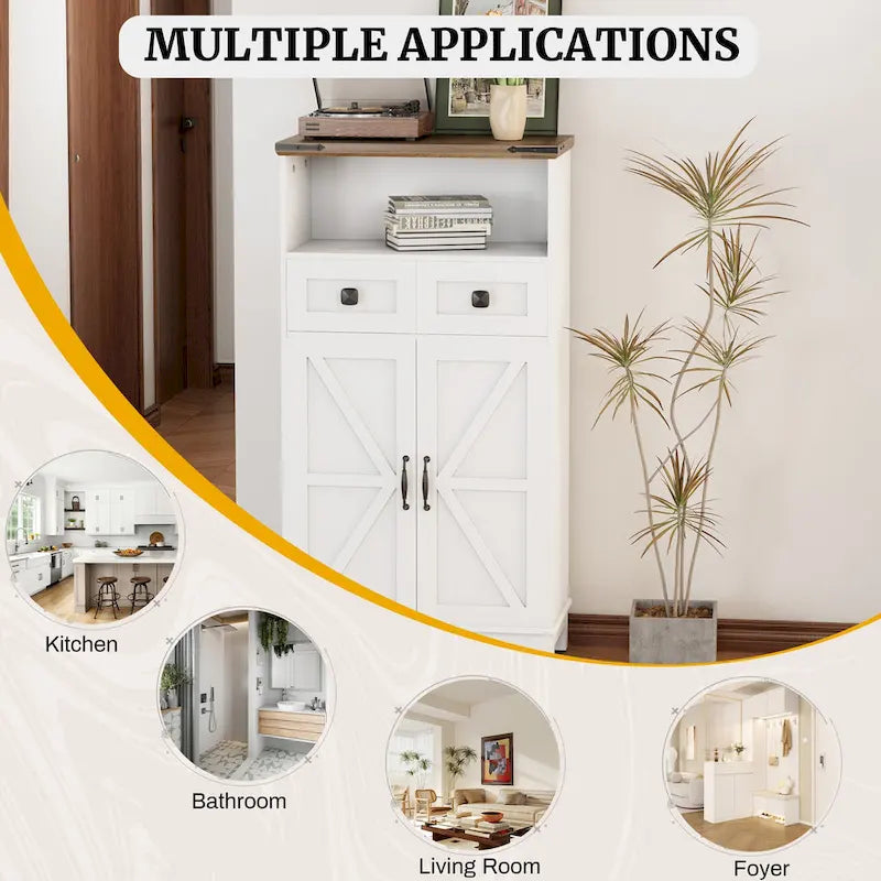 EROMMY Farmhouse Storage Cabinet with Doors and Adjustable Shelves, Small Freestanding Floor Cabinet , Narrow Organizer - N/A