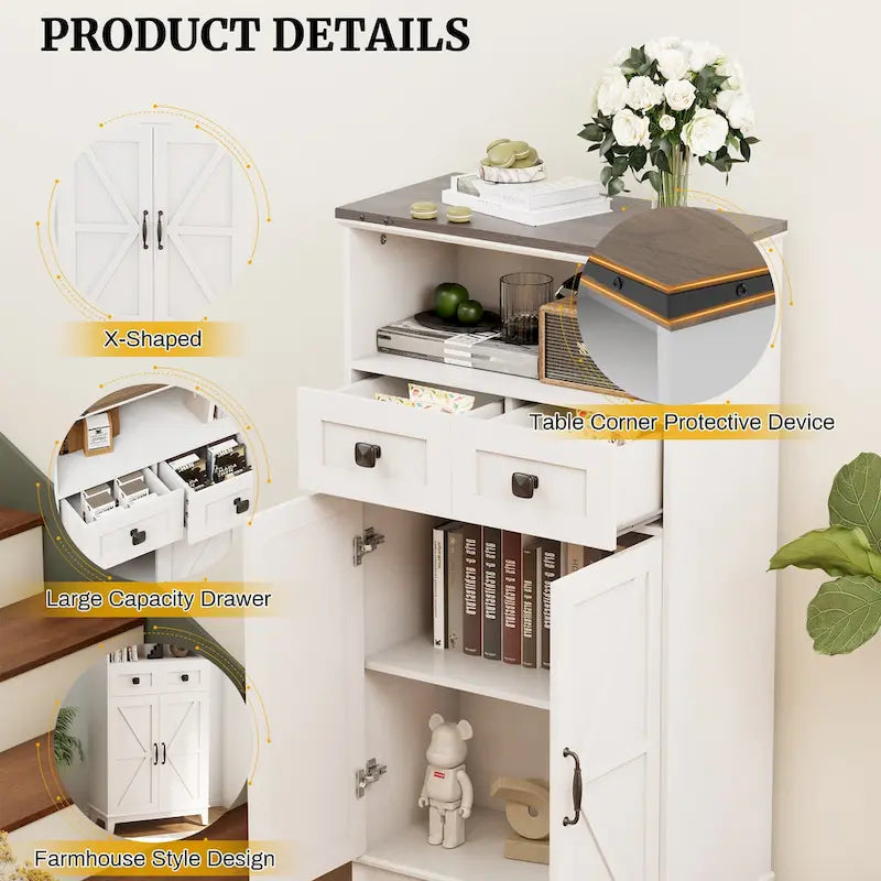 EROMMY Farmhouse Storage Cabinet with Doors and Adjustable Shelves, Small Freestanding Floor Cabinet , Narrow Organizer - N/A