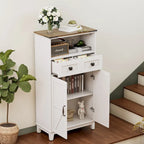 EROMMY Farmhouse Storage Cabinet with Doors and Adjustable Shelves, Small Freestanding Floor Cabinet , Narrow Organizer - N/A