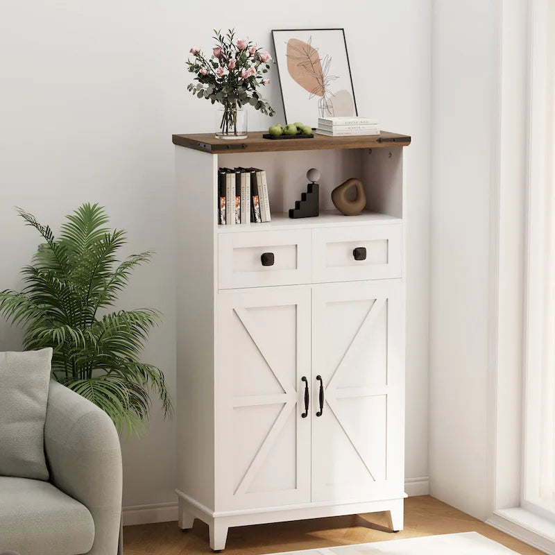 EROMMY Farmhouse Storage Cabinet with Doors and Adjustable Shelves, Small Freestanding Floor Cabinet , Narrow Organizer - N/A