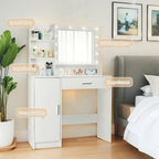 Vanity Desk with Mirror and Lights,with Drawer & Storage Cabinet,3 Lighting Modes Adjustable Brightness,with Open Shelves