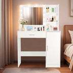 Vanity Desk with Mirror and Lights,with Drawer & Storage Cabinet,3 Lighting Modes Adjustable Brightness,with Open Shelves