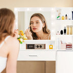 Vanity Desk with Mirror and Lights,with Drawer & Storage Cabinet,3 Lighting Modes Adjustable Brightness,with Open Shelves