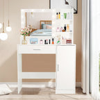 Vanity Desk with Mirror and Lights,with Drawer & Storage Cabinet,3 Lighting Modes Adjustable Brightness,with Open Shelves