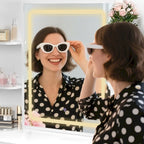 Vanity Desk with Mirror and Lights,with Drawer & Storage Cabinet,3 Lighting Modes Adjustable Brightness,with Open Shelves