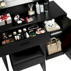 Vanity Desk with Mirror and Lights,with Drawer & Storage Cabinet,3 Lighting Modes Adjustable Brightness,with Open Shelves