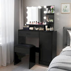 Vanity Desk with Mirror and Lights,with Drawer & Storage Cabinet,3 Lighting Modes Adjustable Brightness,with Open Shelves