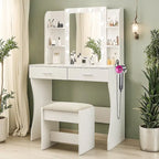 Vanity Desk with Mirror and Lights,with Drawer & Storage Cabinet,3 Lighting Modes Adjustable Brightness,with Open Shelves
