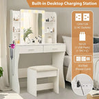 Vanity Desk with Mirror and Lights,with Drawer & Storage Cabinet,3 Lighting Modes Adjustable Brightness,with Open Shelves