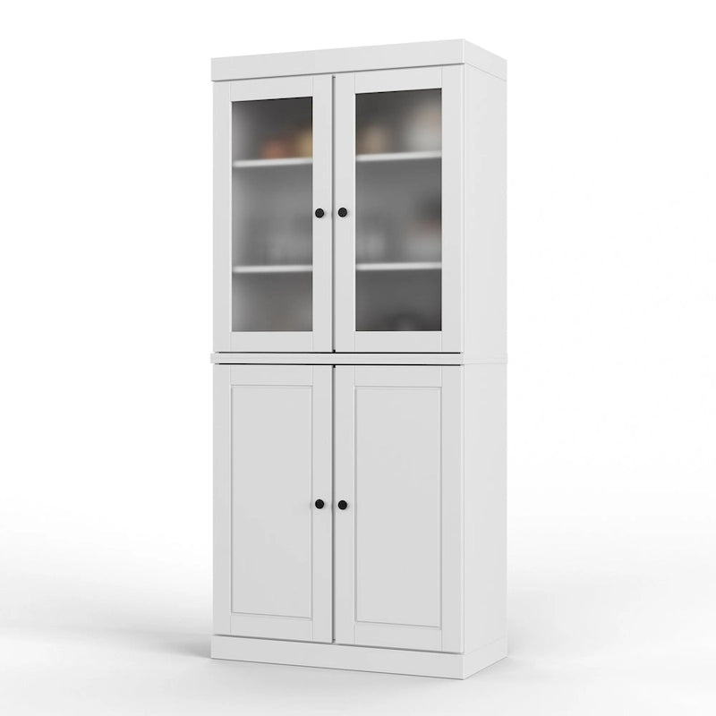 Palace Imports 100% Solid Wood Pantry Cabinet with Frosted Glass Doors, Solid Doors, 2-Drawers and Adjustable Shelves