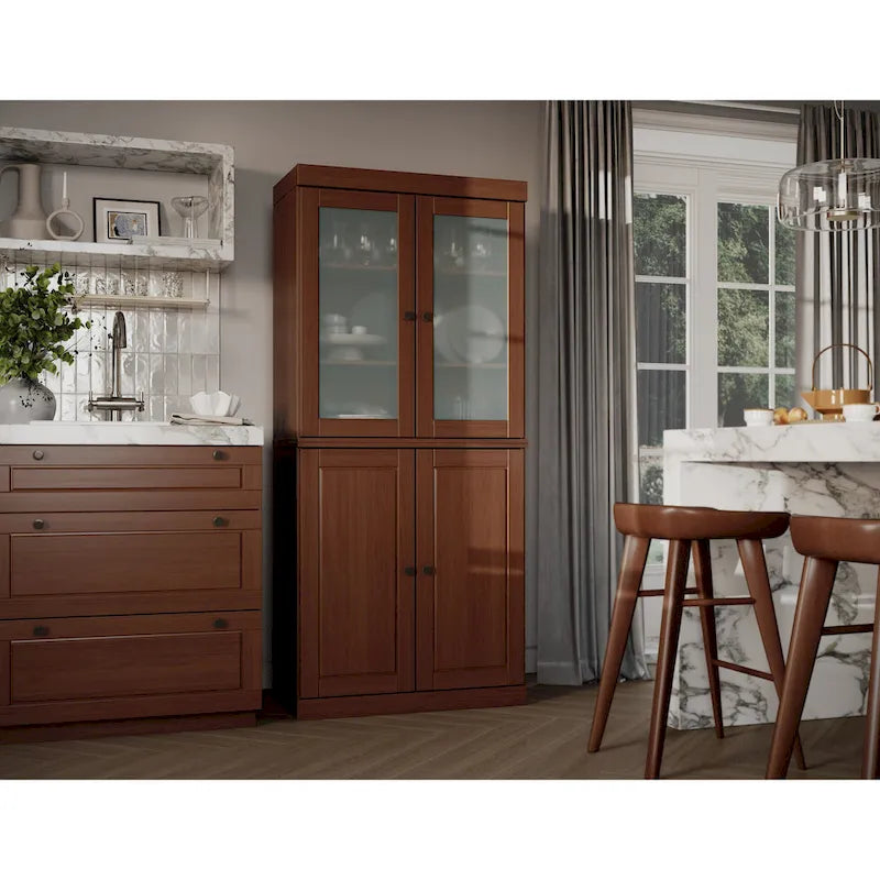 Palace Imports 100% Solid Wood Pantry Cabinet with Frosted Glass Doors, Solid Doors, 2-Drawers and Adjustable Shelves