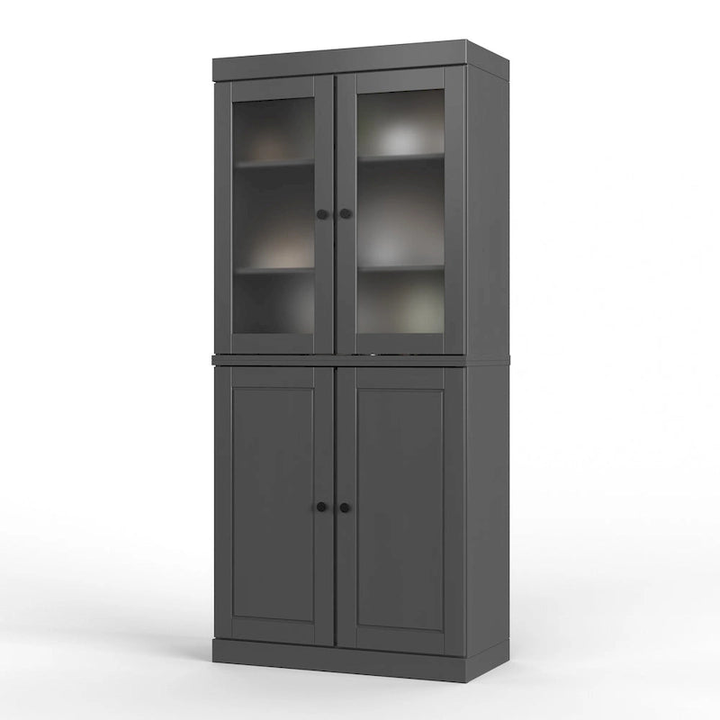Palace Imports 100% Solid Wood Pantry Cabinet with Frosted Glass Doors, Solid Doors, 2-Drawers and Adjustable Shelves