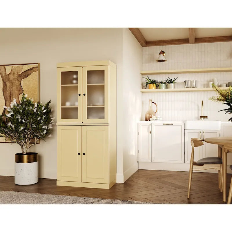Palace Imports 100% Solid Wood Pantry Cabinet with Frosted Glass Doors, Solid Doors, 2-Drawers and Adjustable Shelves