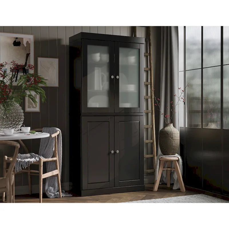 Palace Imports 100% Solid Wood Pantry Cabinet with Frosted Glass Doors, Solid Doors, 2-Drawers and Adjustable Shelves