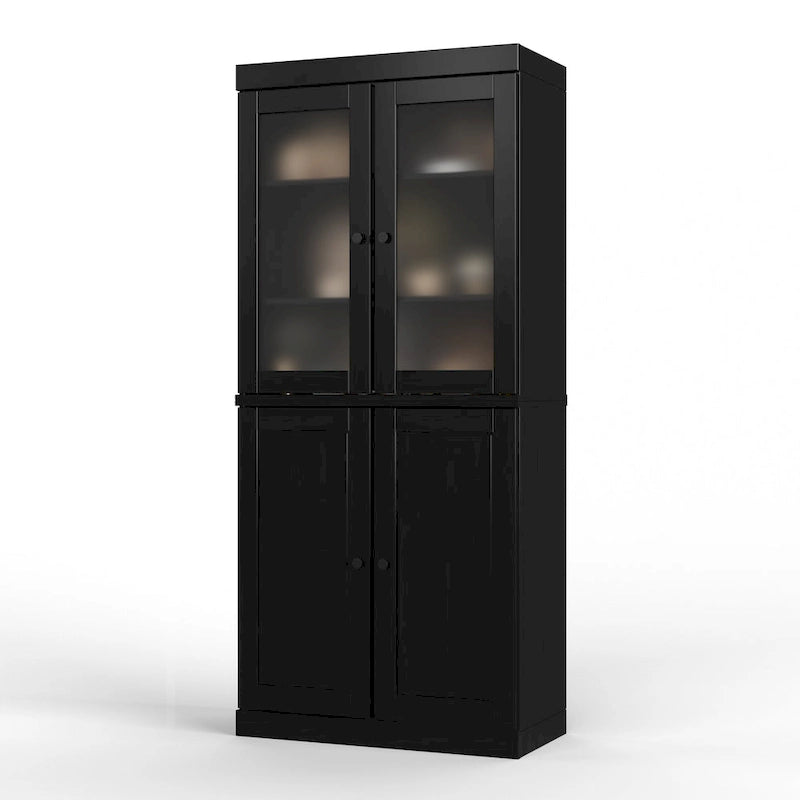 Palace Imports 100% Solid Wood Pantry Cabinet with Frosted Glass Doors, Solid Doors, 2-Drawers and Adjustable Shelves
