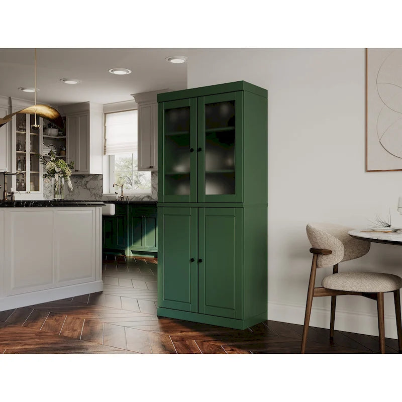 Palace Imports 100% Solid Wood Pantry Cabinet with Frosted Glass Doors, Solid Doors, 2-Drawers and Adjustable Shelves