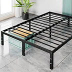 Black Metal Frame Platform Bed Mattress Foundation with Steel Slat Support, No Box Spring Needed