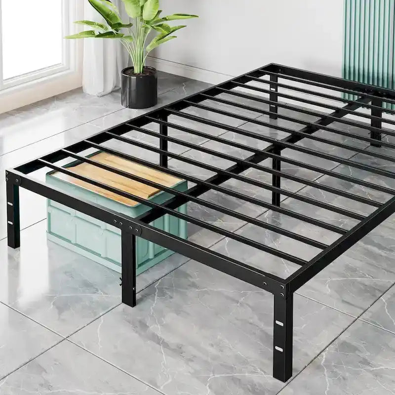 Black Metal Frame Platform Bed Mattress Foundation with Steel Slat Support, No Box Spring Needed