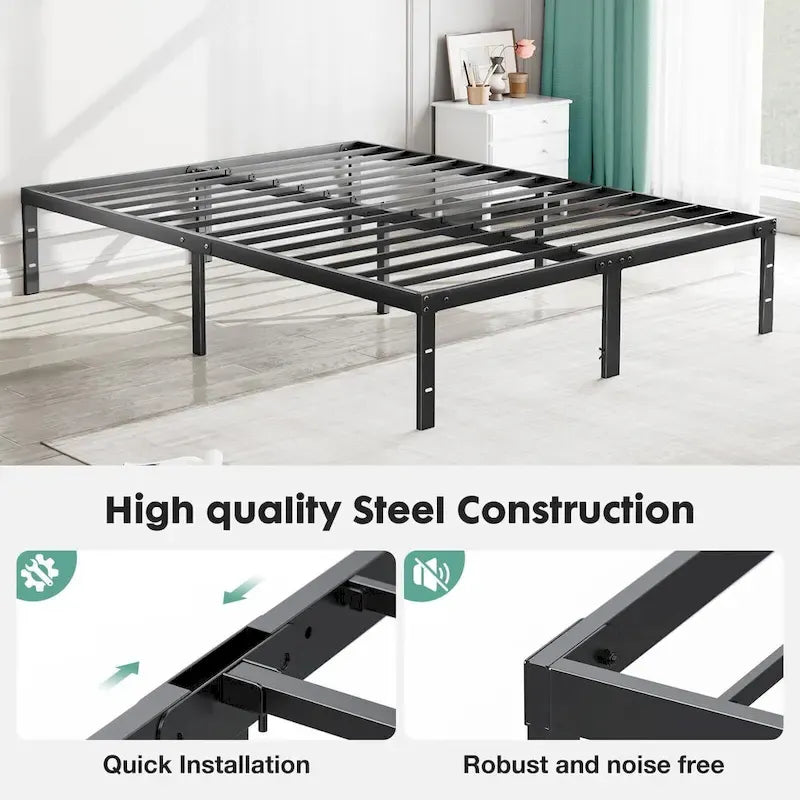 Black Metal Frame Platform Bed Mattress Foundation with Steel Slat Support, No Box Spring Needed