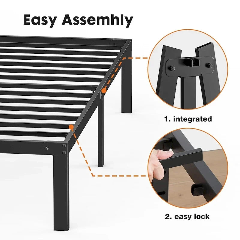 Black Metal Frame Platform Bed Mattress Foundation with Steel Slat Support, No Box Spring Needed