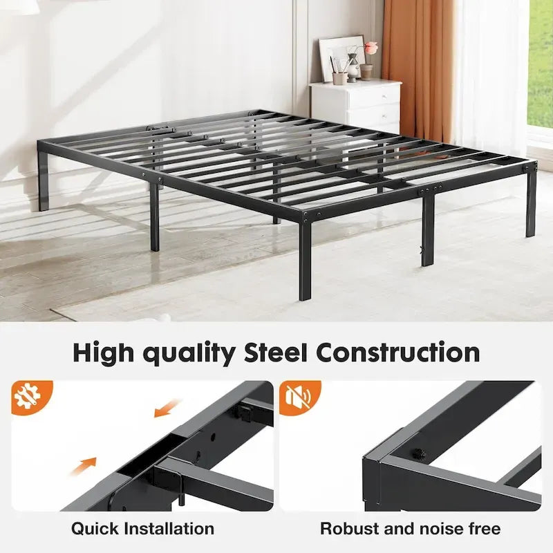 Black Metal Frame Platform Bed Mattress Foundation with Steel Slat Support, No Box Spring Needed