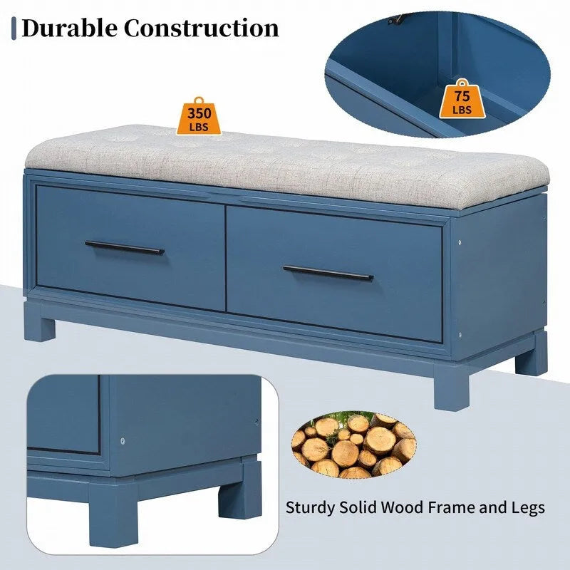 Shoe Bench with Removable Cushion and Hidden Storage for Entryway and Living Room Organization