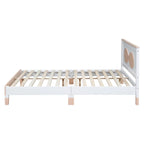 Queen Size Wood Platform Bed with Bow-shaped Pattern Headboard for Kids for Bedroom