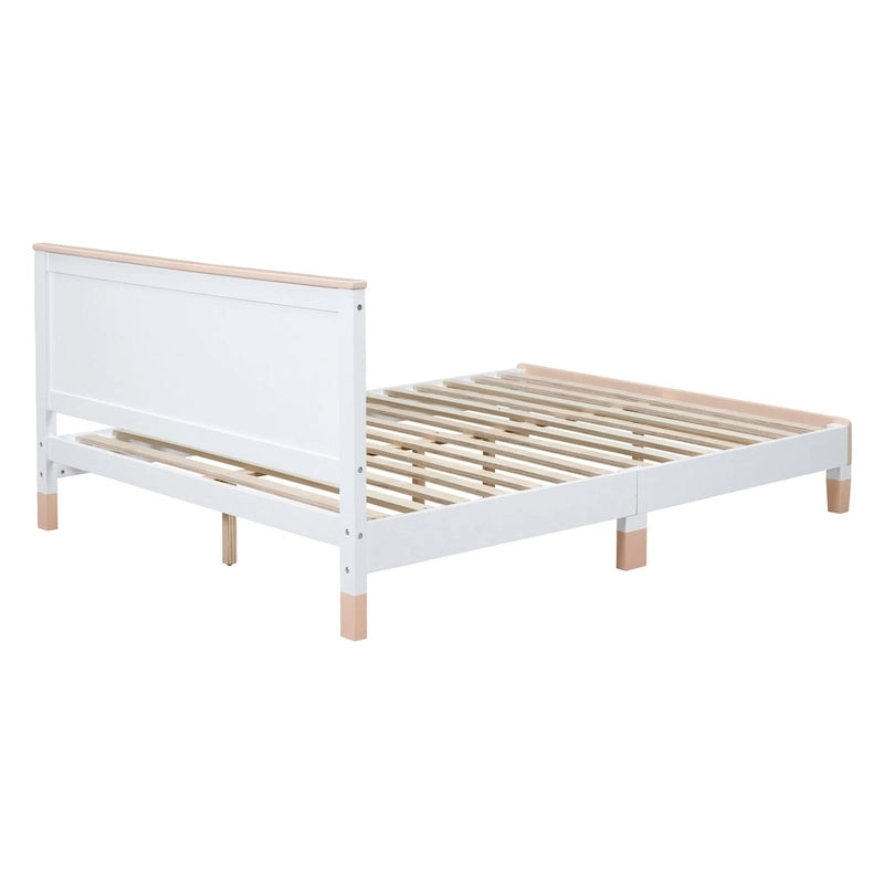 Queen Size Wood Platform Bed with Bow-shaped Pattern Headboard for Kids for Bedroom