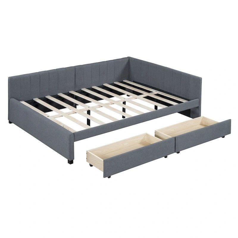 Gray Modern Full Size Upholstered Daybed with Two Storage Drawers for Bedroom