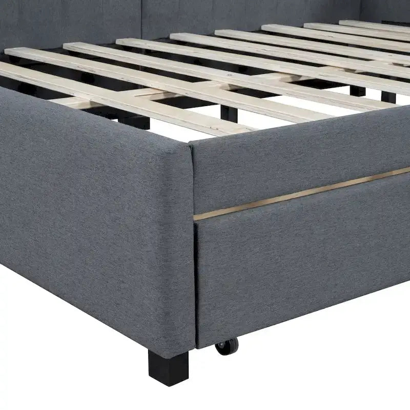 Gray Modern Full Size Upholstered Daybed with Two Storage Drawers for Bedroom