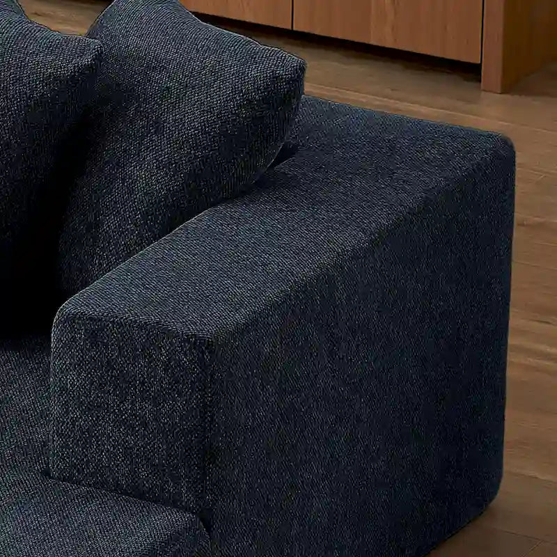 Blue 104.34 Modular L-Shaped 3 Seater Sectional Sofa Set in Luxurious Chenille Fabric Chaise - Minimalist Design