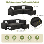83.8 L-Shaped 4-Seat Sectional Sofa with Pull-Out Bed, Storage Chaise, USB Ports, Power Sockets, and Cup Holders