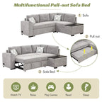 83.8 L-Shaped 4-Seat Sectional Sofa with Pull-Out Bed, Storage Chaise, USB Ports, Power Sockets, and Cup Holders