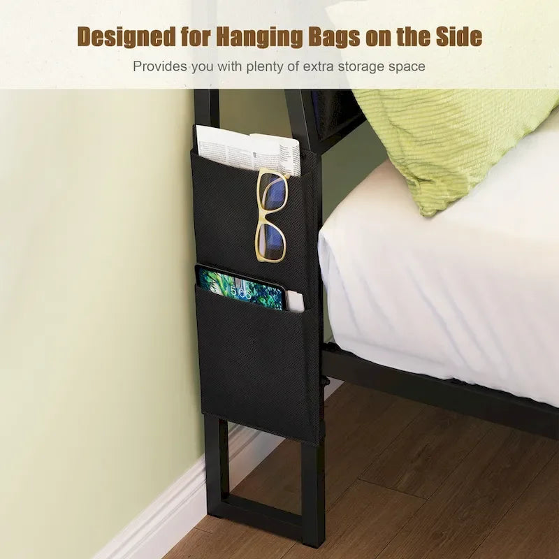 Queen Size Platform Bed with Tilted Upholstered Headboard, Charging Station, and LED Lights