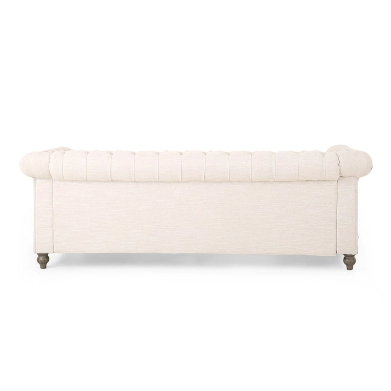 Beige Chesterfield Button Tufted 3-seater Sofa with Wood Legs
