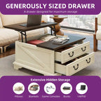 Moasis Farmhouse Lift Top Coffee Table Square Wood Center Table with Storage and 2 Drawers